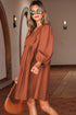Bracelet Sleeve Split Neck Scallop Detail Pleated Corduroy Mini Dress